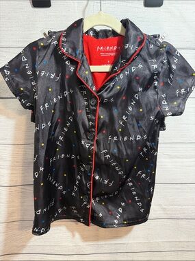 FRIENDS Black Button-Front Kids Shirt with Multicolor Dots